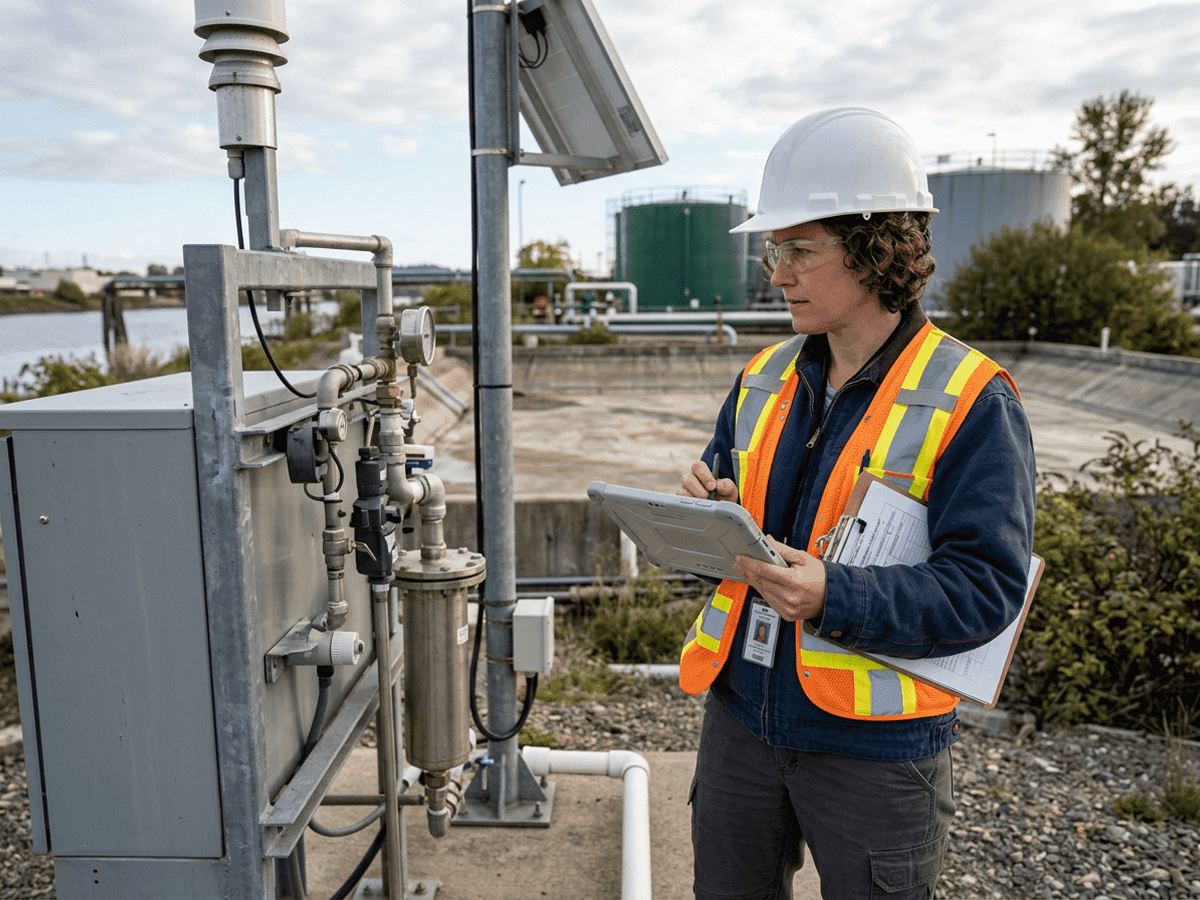 Compliance engineer capturing an inspection on a tablet