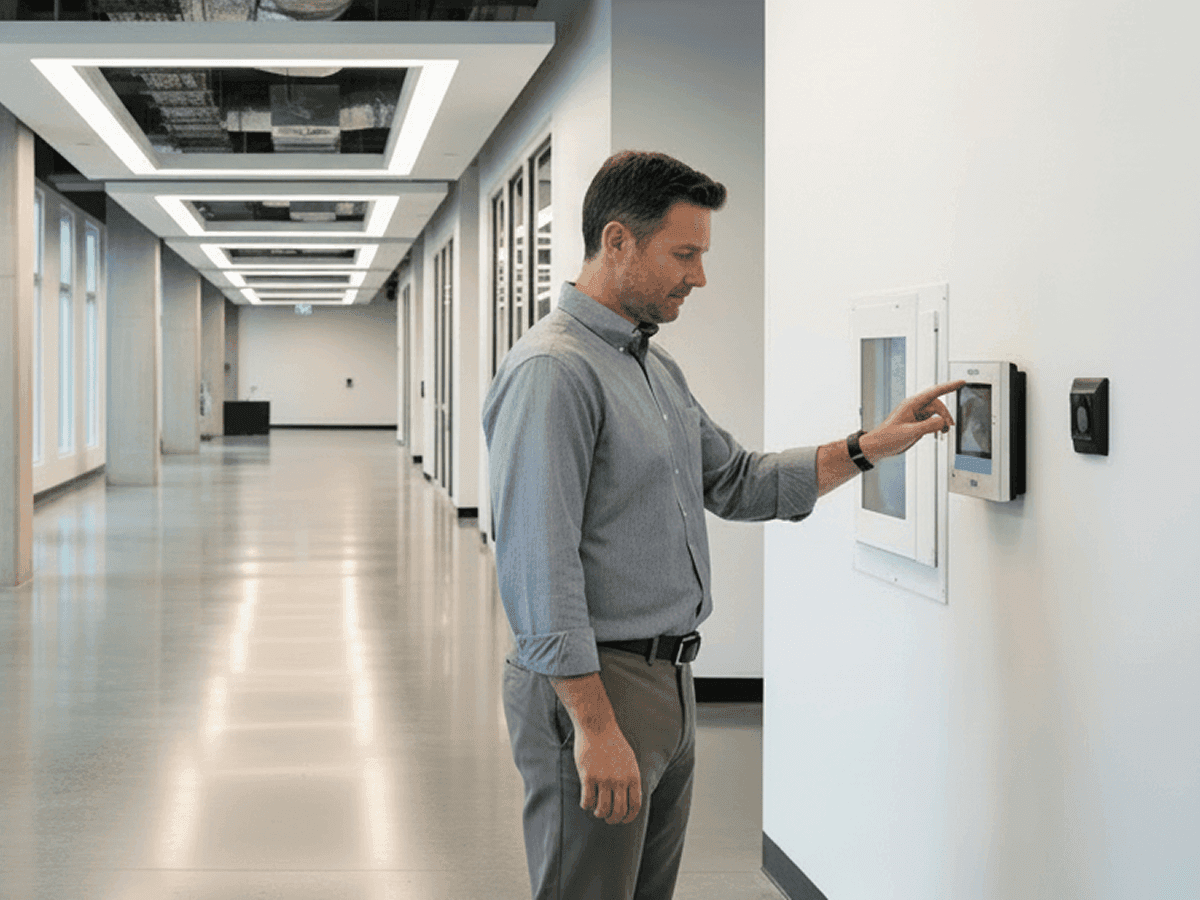 Facility manager reviewing site operations on a tablet