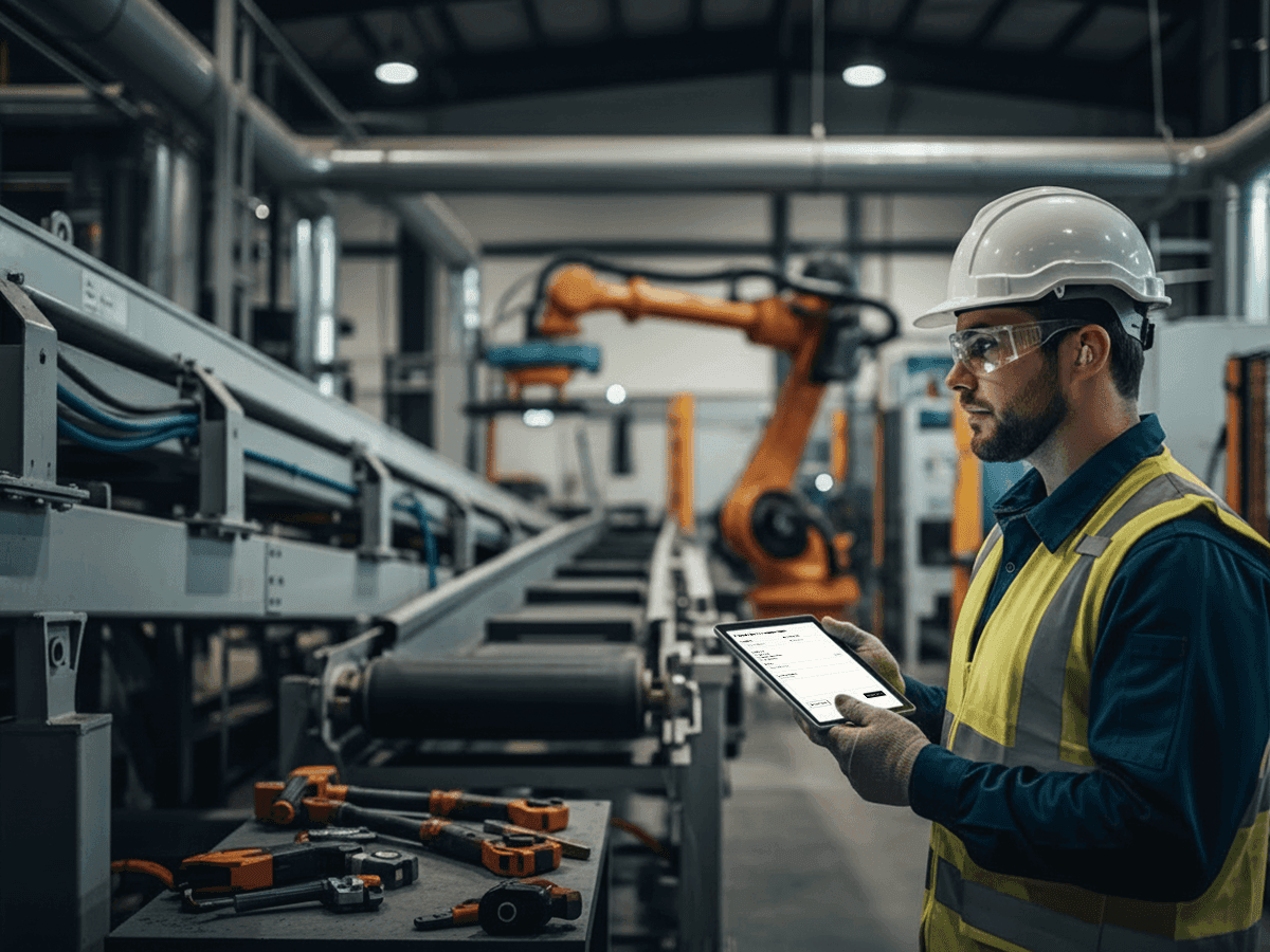 Maintenance engineer inspecting equipment on-site